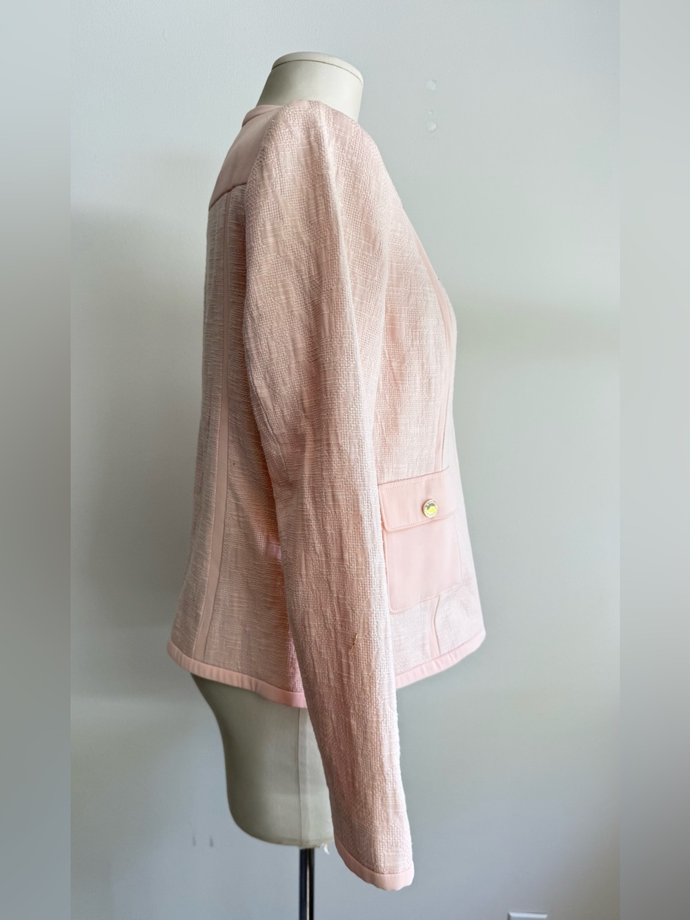 Karl Lagerfeld Paris collarless tweed jacket in Pink Blush - Picture 6 of 12